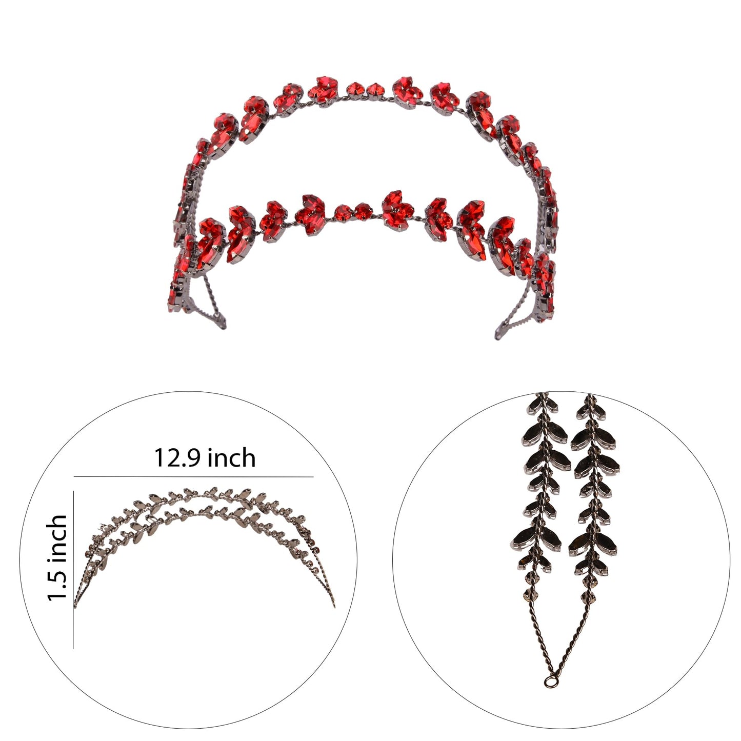 LIMELIA Women's Tiara-Crown for Henna Wedding Party, Glitter Hair Accessories for Bridal Birthday Pageant Prom Halloween Costume Christmas Party - Alpha Design, Double Row - Red