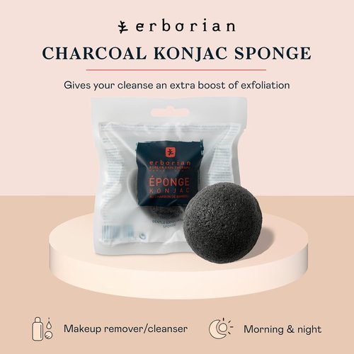 Erborian Konjac Facial Sponge - Natural Exfoliating Bath Scrub for Oily & Acne-Prone Skin - Korean Skincare