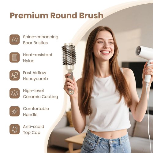 AIMIKE Round Hair Brush - Medium Nano Thermal Ceramic & Ionic Brush for Blow Drying & Styling | 2.9-Inch Barrel