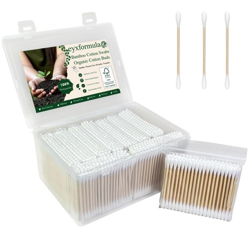 Eyxformula Organic Cotton Swabs - 1000 Count Biodegradable Double-Tip Buds for Ear Cleaning & Beauty