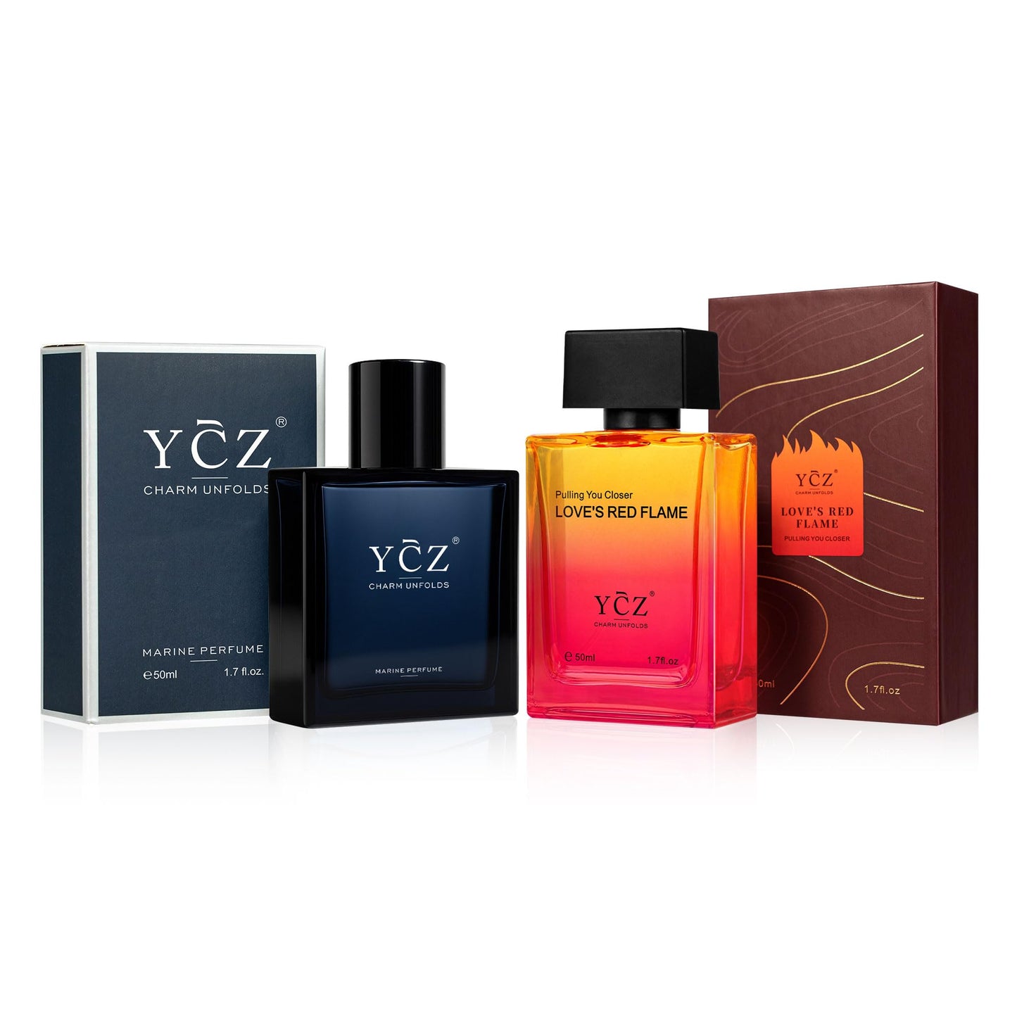 Ycz Men's Cologne Set, 1.7oz(50ml) Bottled Marine Perfume and Borrowing Fire Men Perfume, Long Lasting Eau De Parfum Cologne for Men, Oriental Woody Orange Fragrance, is Christmas Gifts Ideal