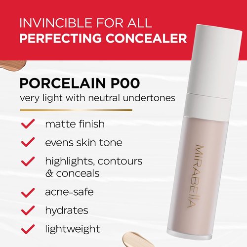 Mirabella Invincible Under Eye Concealer - Full Coverage Hydrating Formula for Dark Circles | Porcelain P00