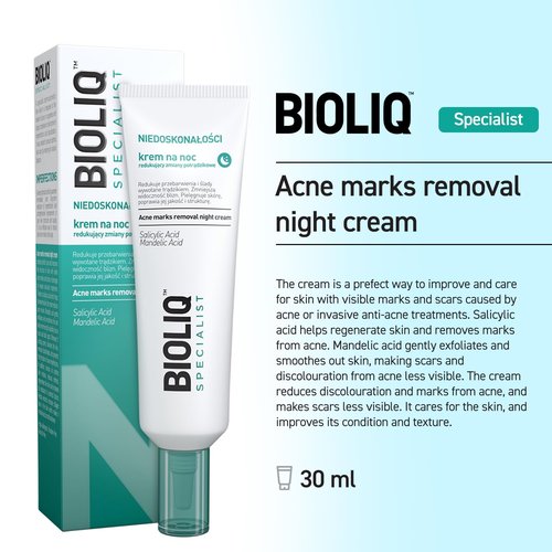 Bioliq - Specialist Acne Marks Removal Night Cream - with Salicylic Acid, Mandelic Acid, and Tamanu Oil, Reduces Scars and Discoloration - 30 ml