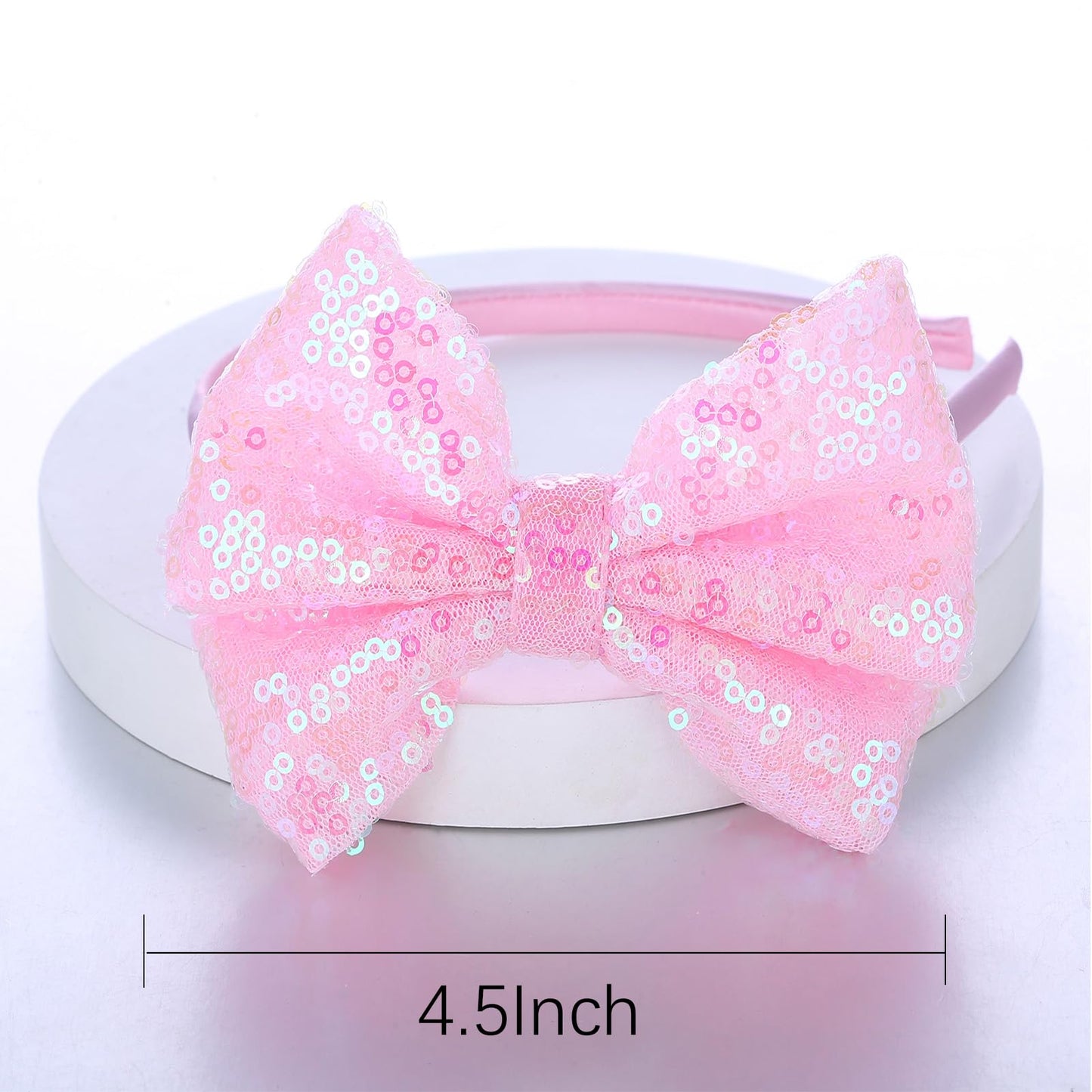 Kiszu Sparkly Sequin Hair Bow Headbands Fashion Glitter Cute Boutique Ribbon Bows for Girls, Kids, and Women (Pink)