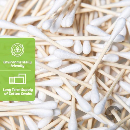 Bamboo Cotton Swabs 500 Count - Eco-Friendly Double Tipped Cotton Buds | 100% Plant-Based for Makeup & Crafts