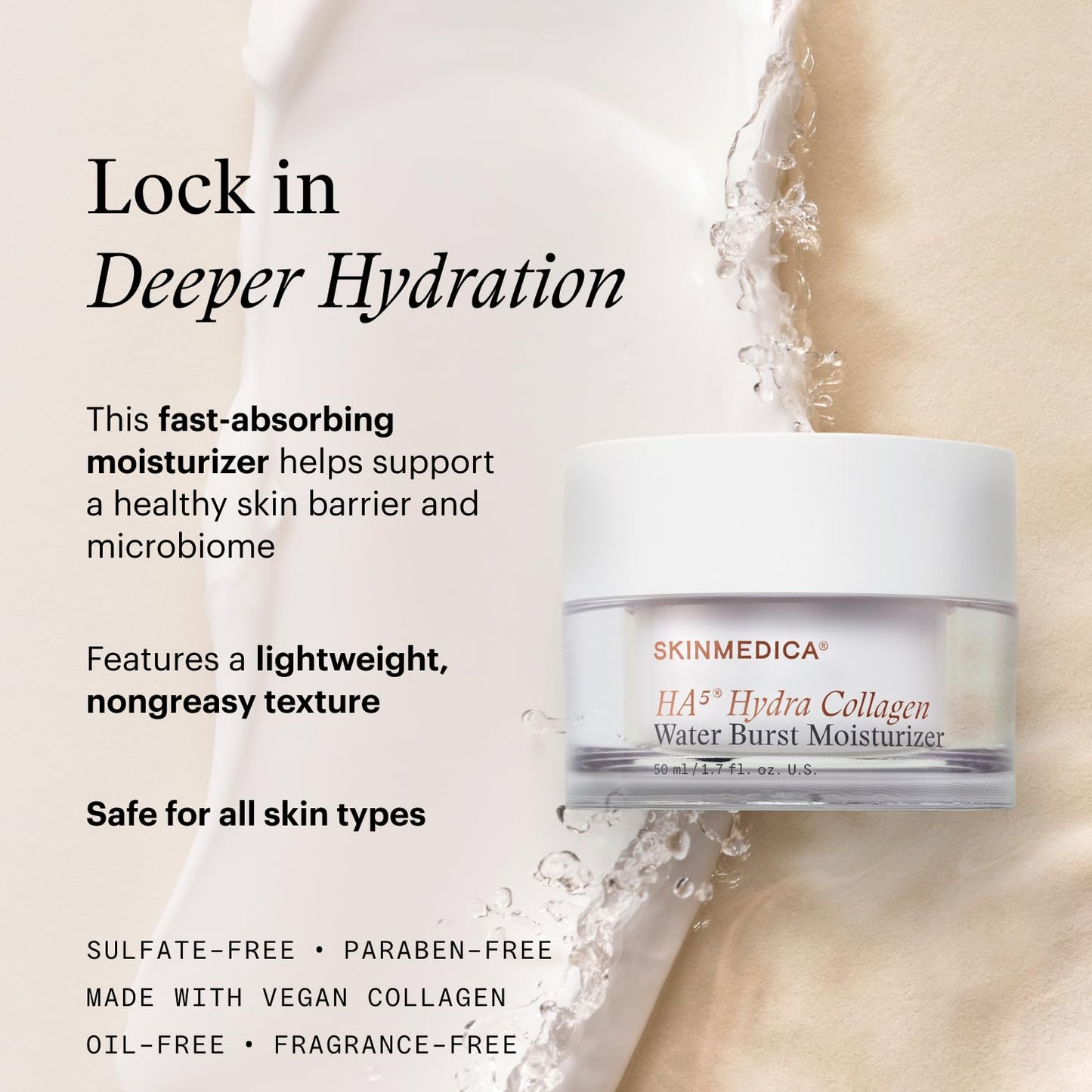 SkinMedica HA⁵ Hydra Collagen Water Burst Face Moisturizer - Vegan Collagen Cream for 24-Hour Hydration (1.7 Fl Oz)