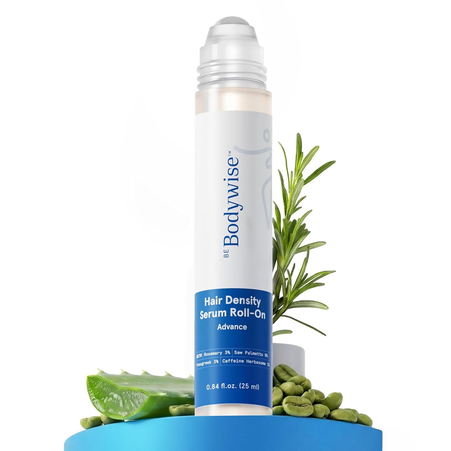 Be Bodywise Hair Growth Serum Roll-On | 5% Saw Palmetto & 3% Rosemary Oil for Effective Hair Regrowth - 25ml/0.84 fl oz