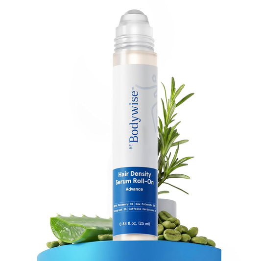 Be Bodywise Hair Growth Serum Roll-On | 5% Saw Palmetto & 3% Rosemary Oil for Effective Hair Regrowth - 25ml/0.84 fl oz