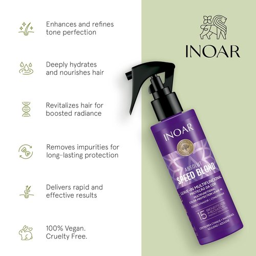 INOAR Absolut Speed Blond Leave-In Treatment - Argan Oil for Blonde & Gray Hair Hydration, 6.7 fl. oz.