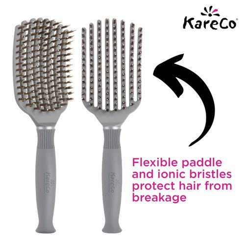 KareCo Tangle Buster Paddle Brush - Flexible Detangler & Styler for All Hair Types | Dual Nylon & Boar Bristles