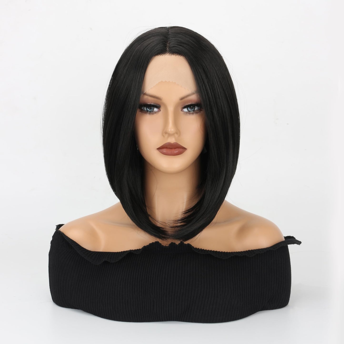 VOKEYLA Short Bob Wig Synthetic Lace Frontal Wigs For Women Black Straight Hair Glueless Yaki Straight Heat Resistant Natural Wig