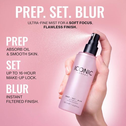 Iconic London Prep Set Blur Setting Spray - Makeup Fixing Spray for Radiant Skin Glow | Vegan, 30 mL
