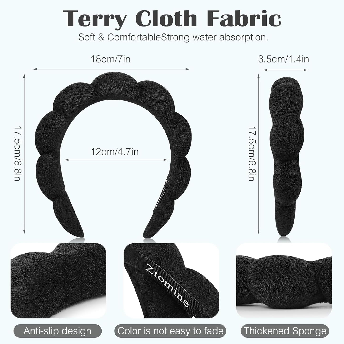 Ztomine Spa Headbands - Terry Cloth Makeup Headband Set of 2 for Face Washing & Skincare