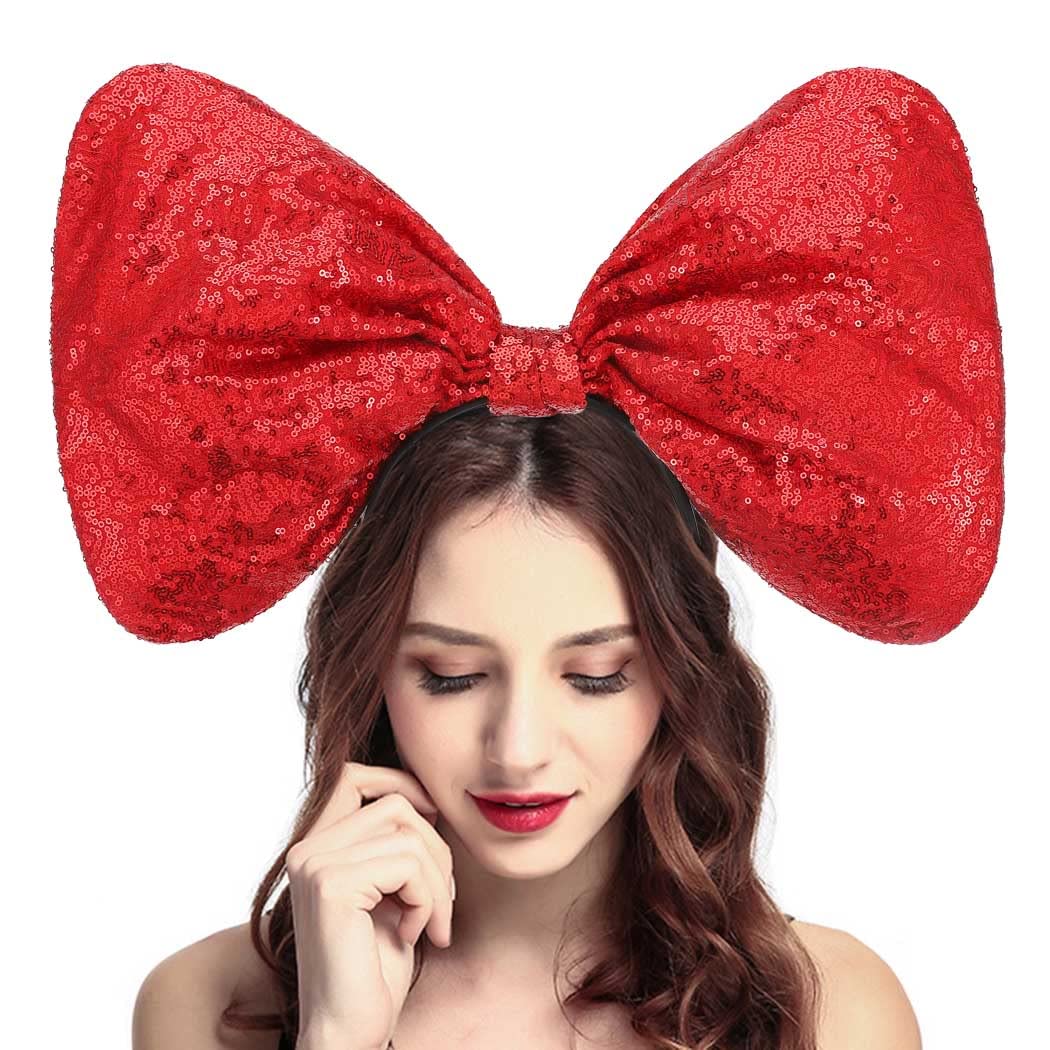 Catery Christmas Bow Headbands Sequins Bow Hairband Huge Bow Headwear Holiday Headbands Crazy Head Hoop Christmas Party Hair Accessoriess for Women and Kids (Set-1)