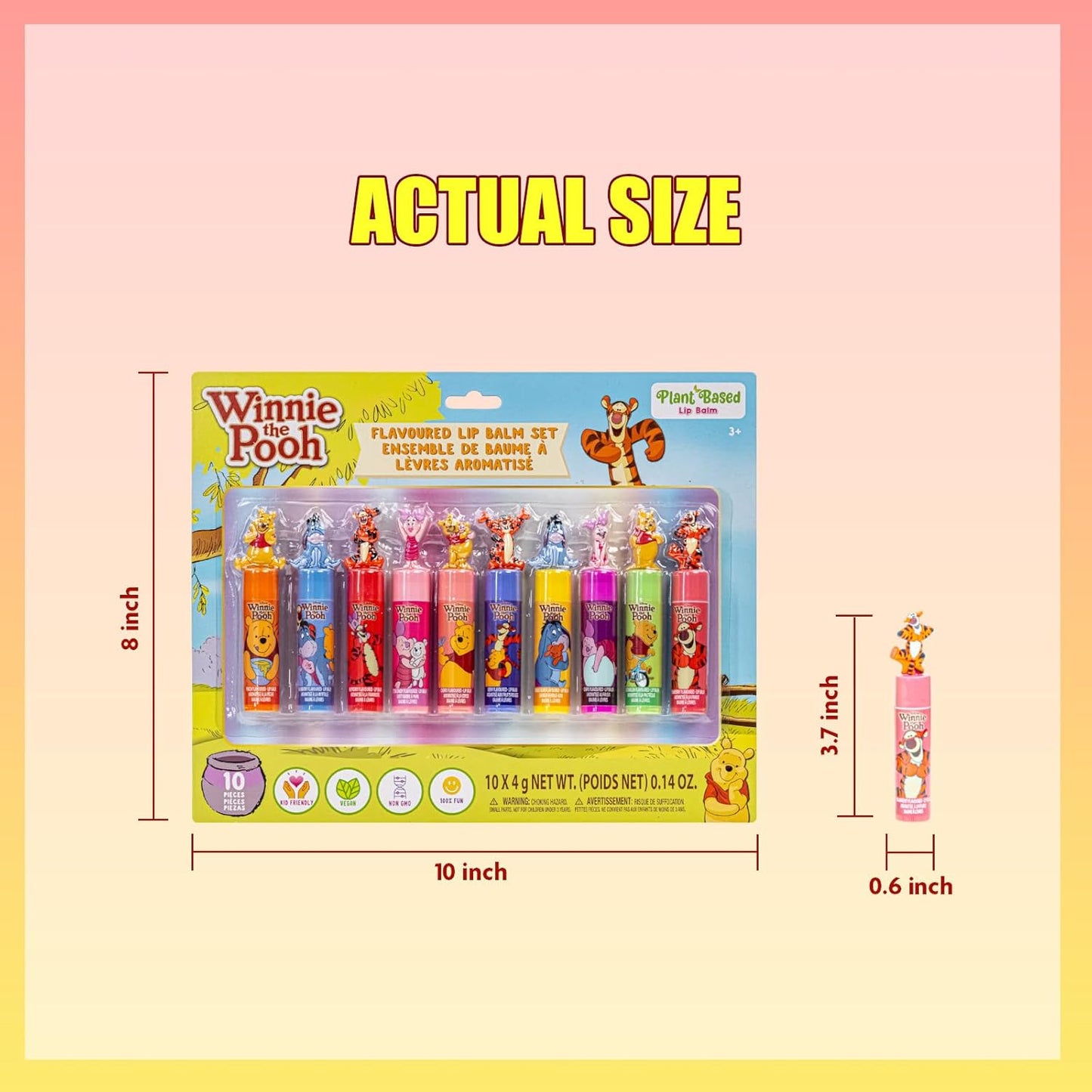 Townley Girl Winnie the Pooh 10-Piece Plant-Based Lip Balm Set - Perfect Gift for Kids & Toddlers