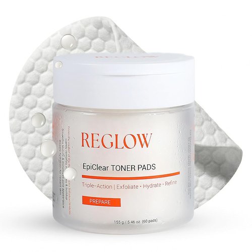 ReGlow EpiClear Toner Pads - Exfoliating Facial Pads with PHA, AHA, BHA & Niacinamide | Hydrating Pore Care - 60 Count