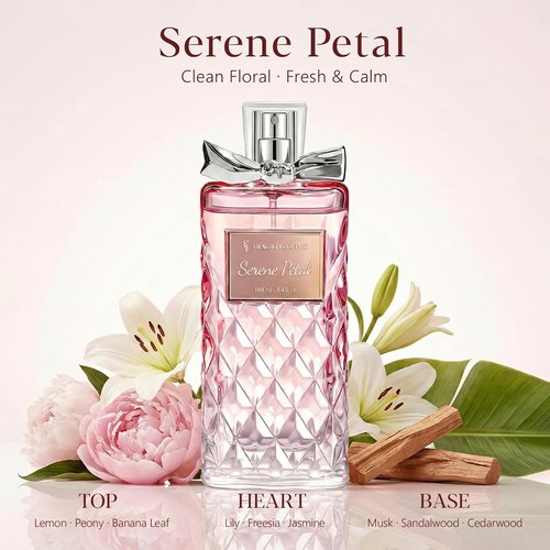 Perfume for Women, Alcohol-Free Long Lasting Fresh Floral Fragrance, Light & Soft Scent with Jasmine, Peony & Lemon, Sandalwood & Musk Base, 100ml / 3.4 fl oz, Gift for Women & Moms (Serene Petal)