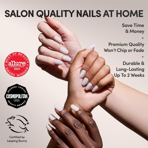 Glamnetic Press On Nails - Milk Bath | Short Round White Fake Nails, Salon Quality Milky Nails | 12 Sizes - 30 Nail Kit with Glue