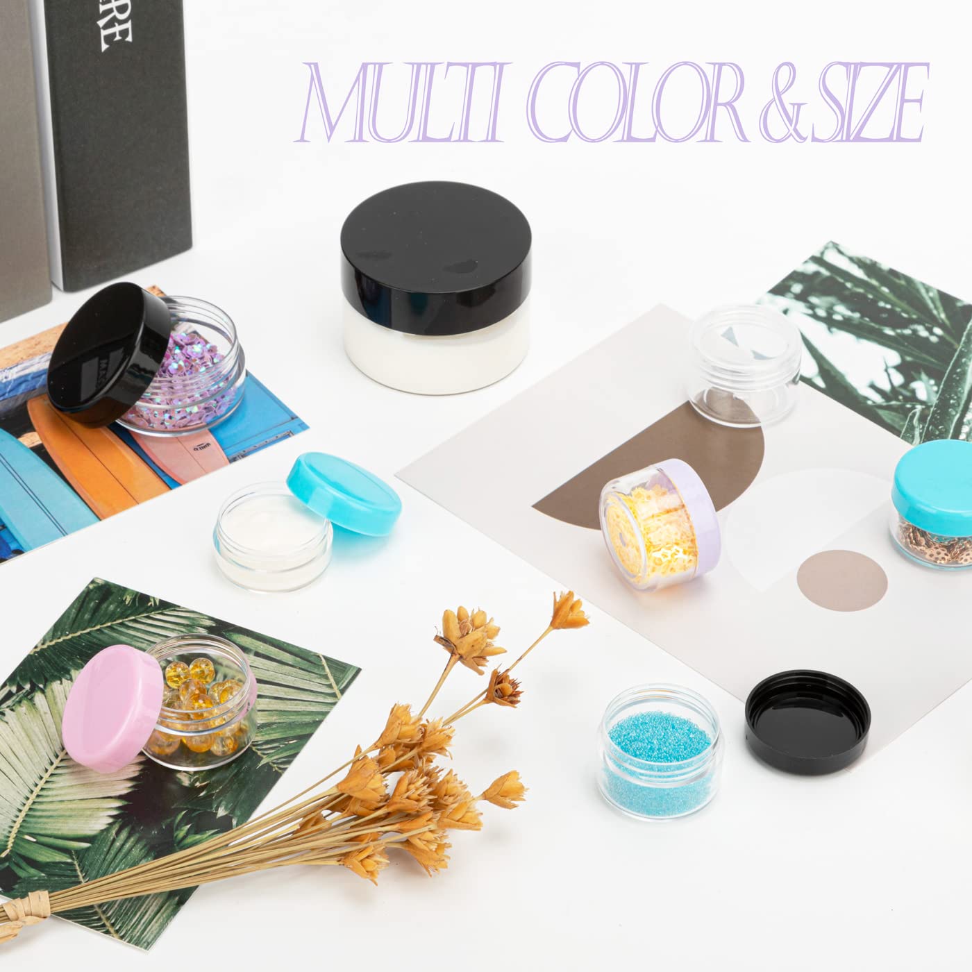 ZEJIA 3 Gram Sample Containers with Lids, 25 Count Tiny Sample Jars, 3ML Makeup Cosmetic Containers for Lip Balms, Lotion, Powder, Beauty Products(Purple Lids)