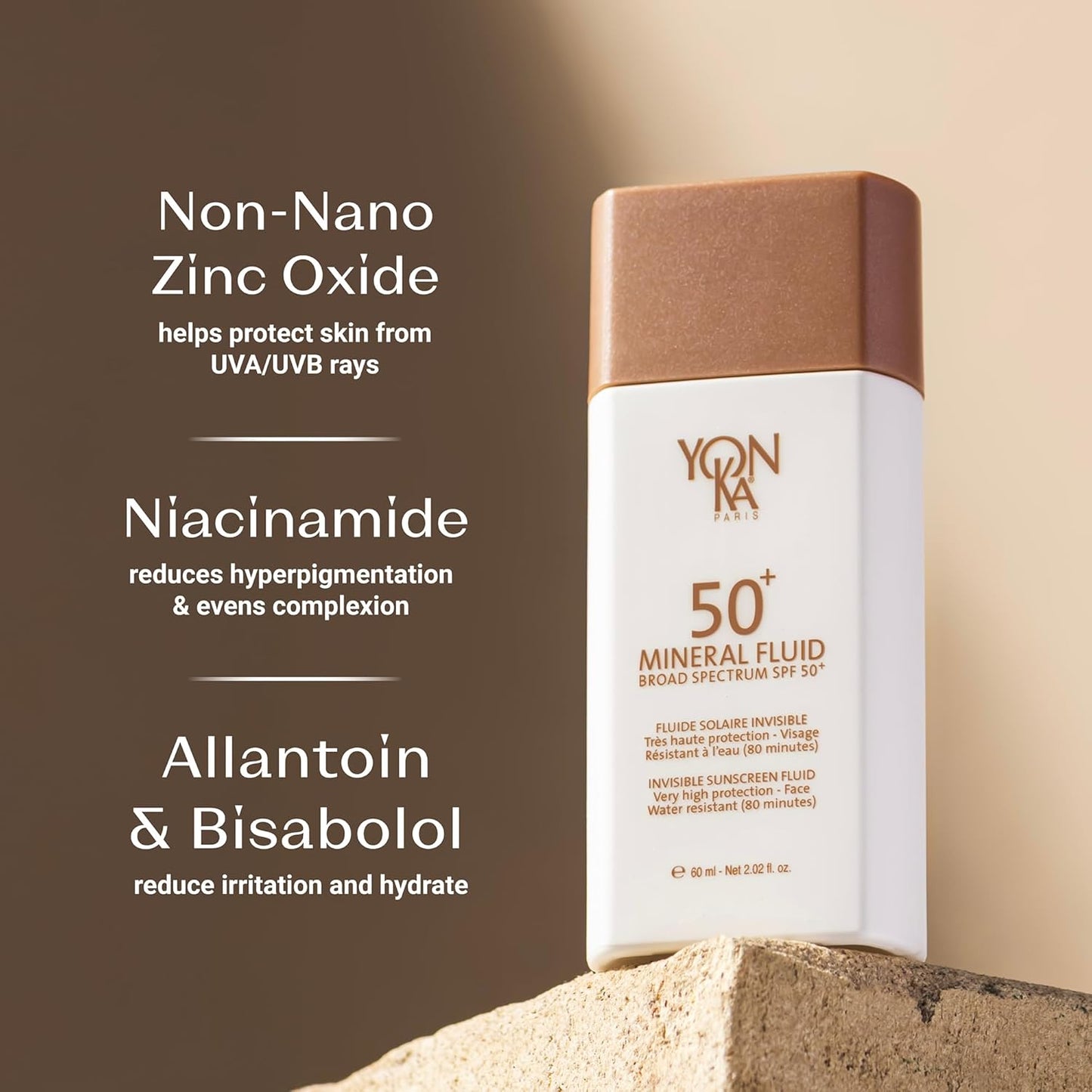 YONKA PARIS SPF 50 Mineral Fluid - Weightless Sheer Sunscreen with No White Cast | Fragrance-Free, Water-Resistant Daily Protection