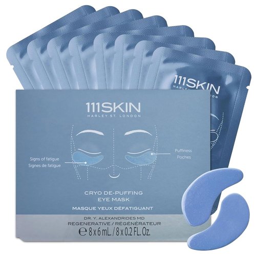 111SKIN Cryo De-Puffing Eye Mask - Hydrating Under Eye Patches with Seaweed Extract & Peptide Complex | 8 Pairs, Blue