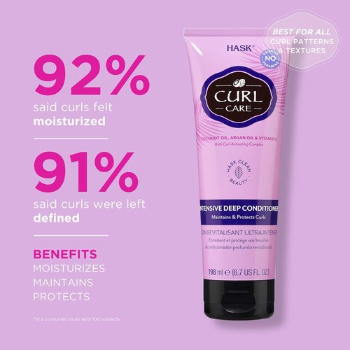 HASK Curl Care Intensive Deep Conditioner - Vegan, Cruelty-Free, Color Safe Treatment for Curly Hair
