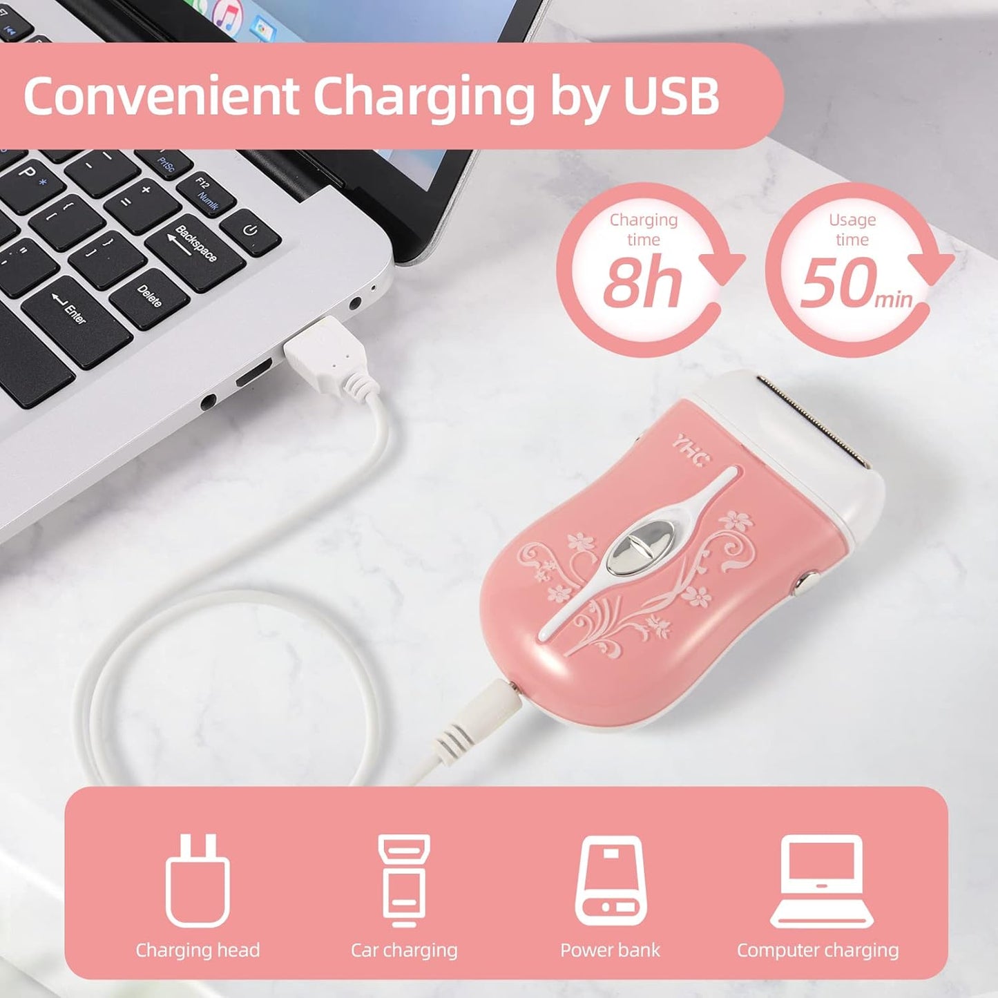 YHC Electric Razor for Women - Cordless Rechargeable Shaver for Legs, Underarms & Bikini | Hypoallergenic Foil