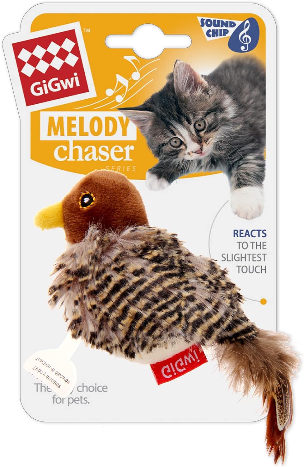 Gigwi Interactive Electronic Cat Toy, Automatic Chirping Bird Toy Squeaky with Feather Tail, Melody Chaser Toy for Cats to Play Alone, Play and Squeak Kitten Toy for Boredom