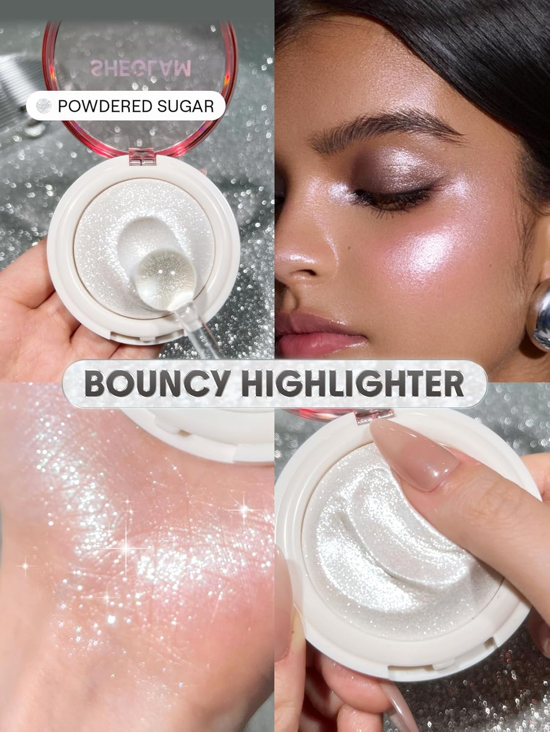SheGlam Glowchi Bouncy Highlighter - Mochi-Like Formula for Long-Lasting Shimmer | Powdered Sugar