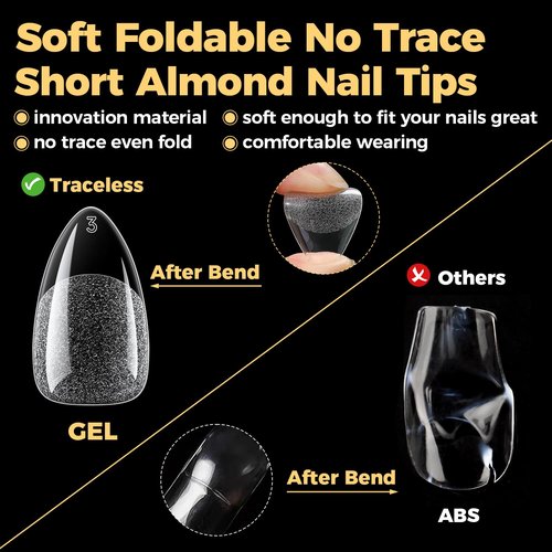 UNA GELLA Almond Nail Tips, Pre-shape Short Almond Gel Nail Tips 240Pcs Full Cover Soft Gel Fake Nails No C Curve Press On Nails For Women Girl At Home DIY Salon with Box 12 Sizes