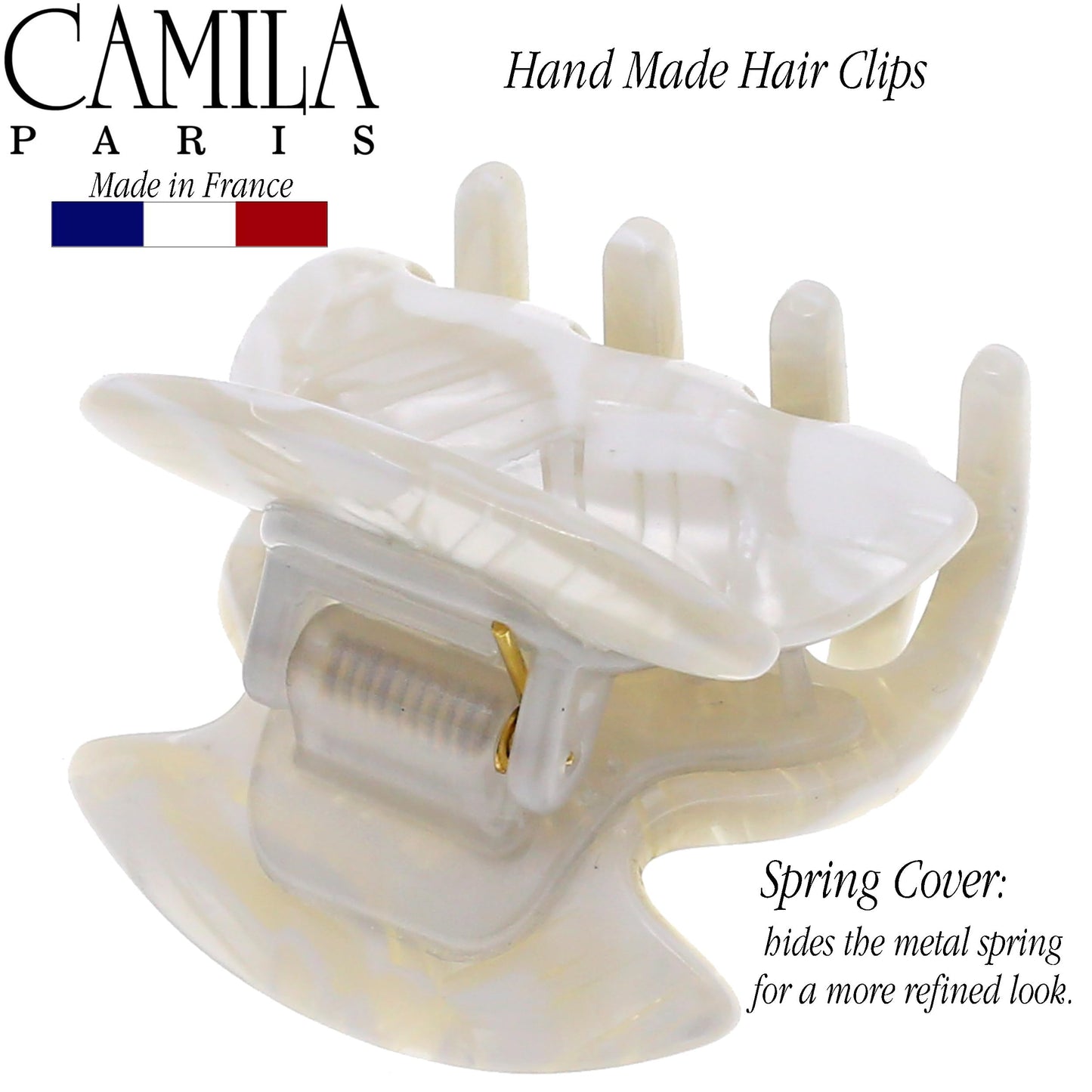 Camila Paris CP3158 French Hair Clip for Women, Handmade, White, Small Girls Hair Claw Clips Jaw, Durable Styling Hair Accessories for Women, Strong Hold No Slip Grip, Made in France