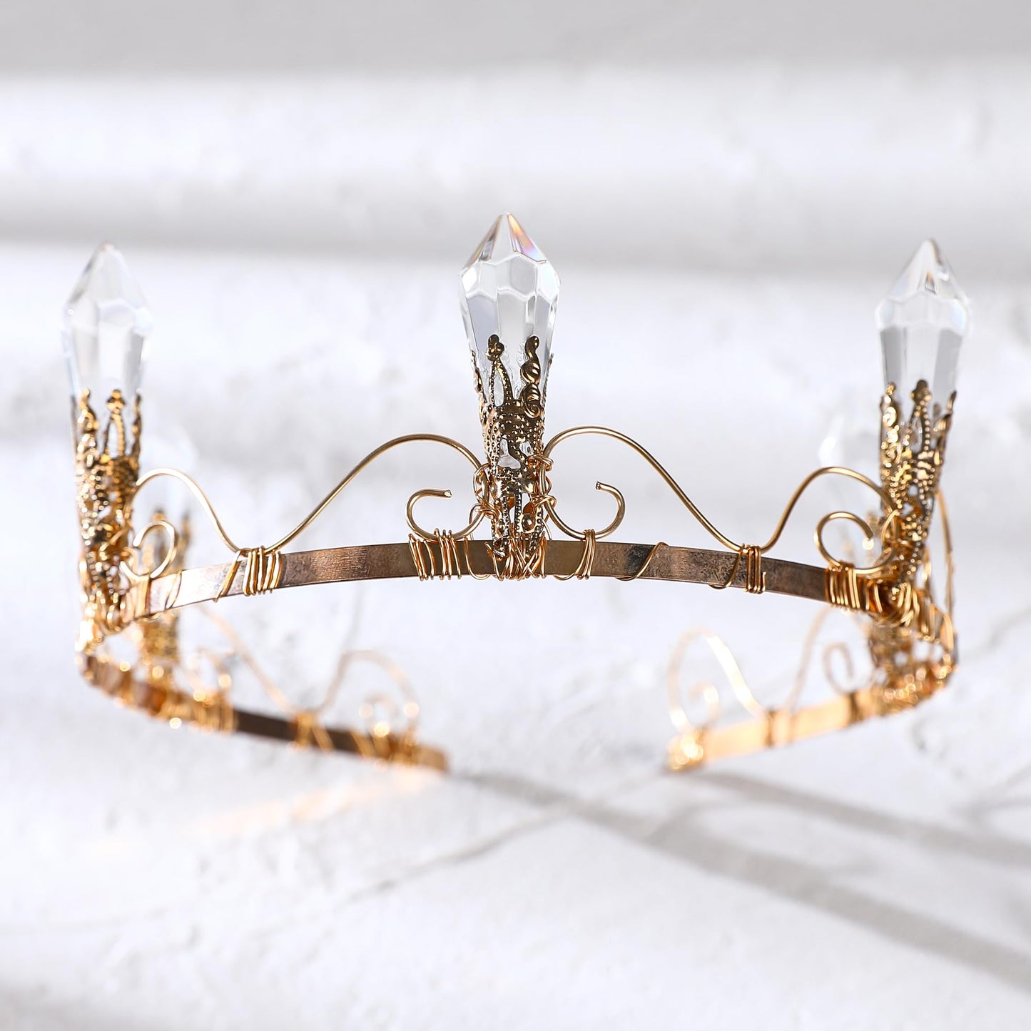 COTEEZA Gold Fairy Crystal Crown - Handmade Raw Quartz with King and Queen Crown Classic Fashion Retro Princess Crown Renaissance Costume Hair Accessories for Cosplay Halloween