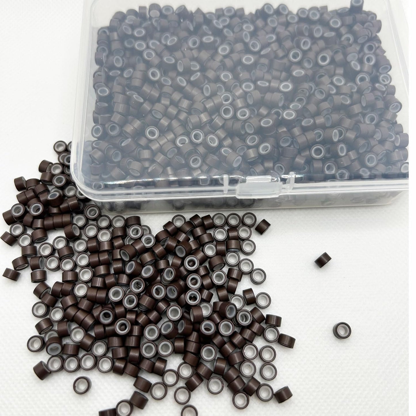 Hair Extension Beads, Microlink Beads, 5mm Silicon Beads for Hair Extensions,Silicone Lined Micro Links Rings Beads Hair Feather Extensions (Dark Brown, 1000pcs)