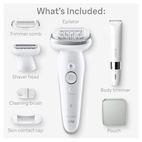 Braun Silk-épil 9 Epilator - Pivoting Head for Wet & Dry Use | Includes Body Trimmer & Shaver Head