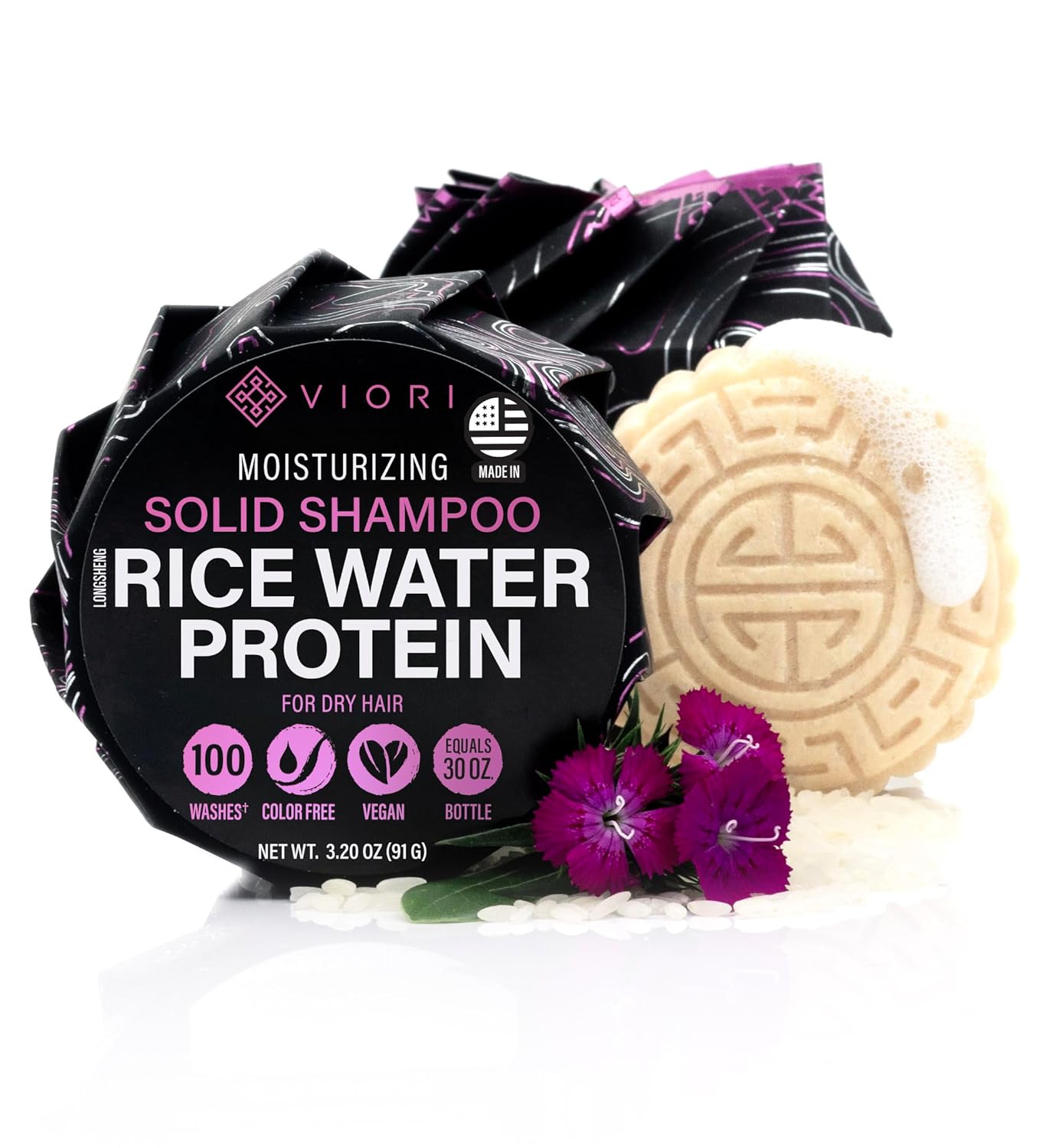 Viori Terrace Garden Shampoo Bar | Handcrafted All-Natural, Sulfate-Free Formula with Rice Water