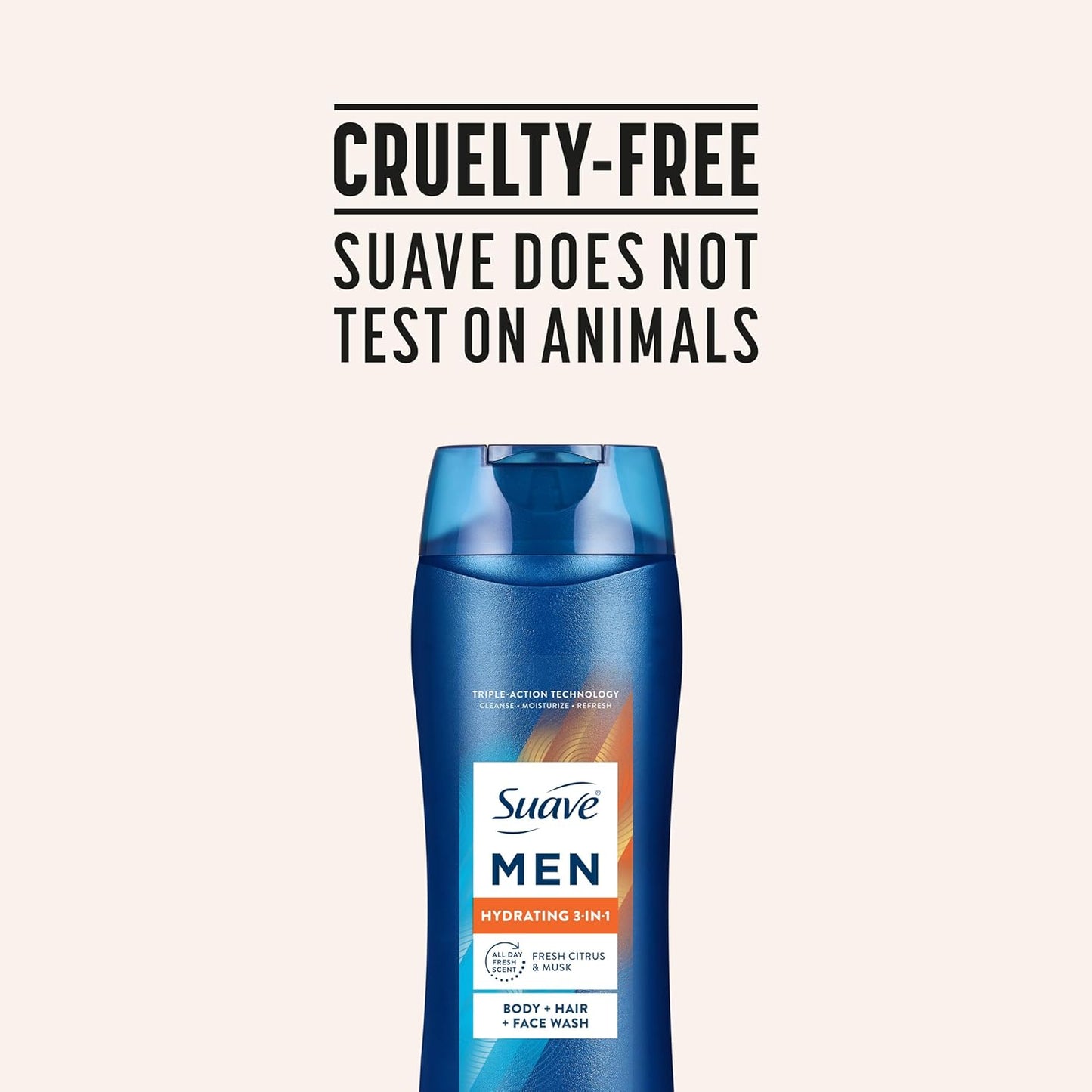 Suave Men 3-in-1 Body Wash - Hydrating Hair & Face Cleanser with Glycerin & Vitamin E | 18 FL OZ, 6 Count