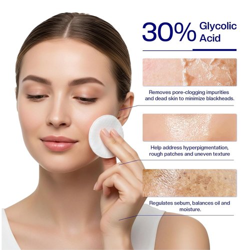 Morovan Glycolic Acid Pads - 30% Dual-Sided Exfoliator for Blemishes & Skin Clarity | 65 Pads