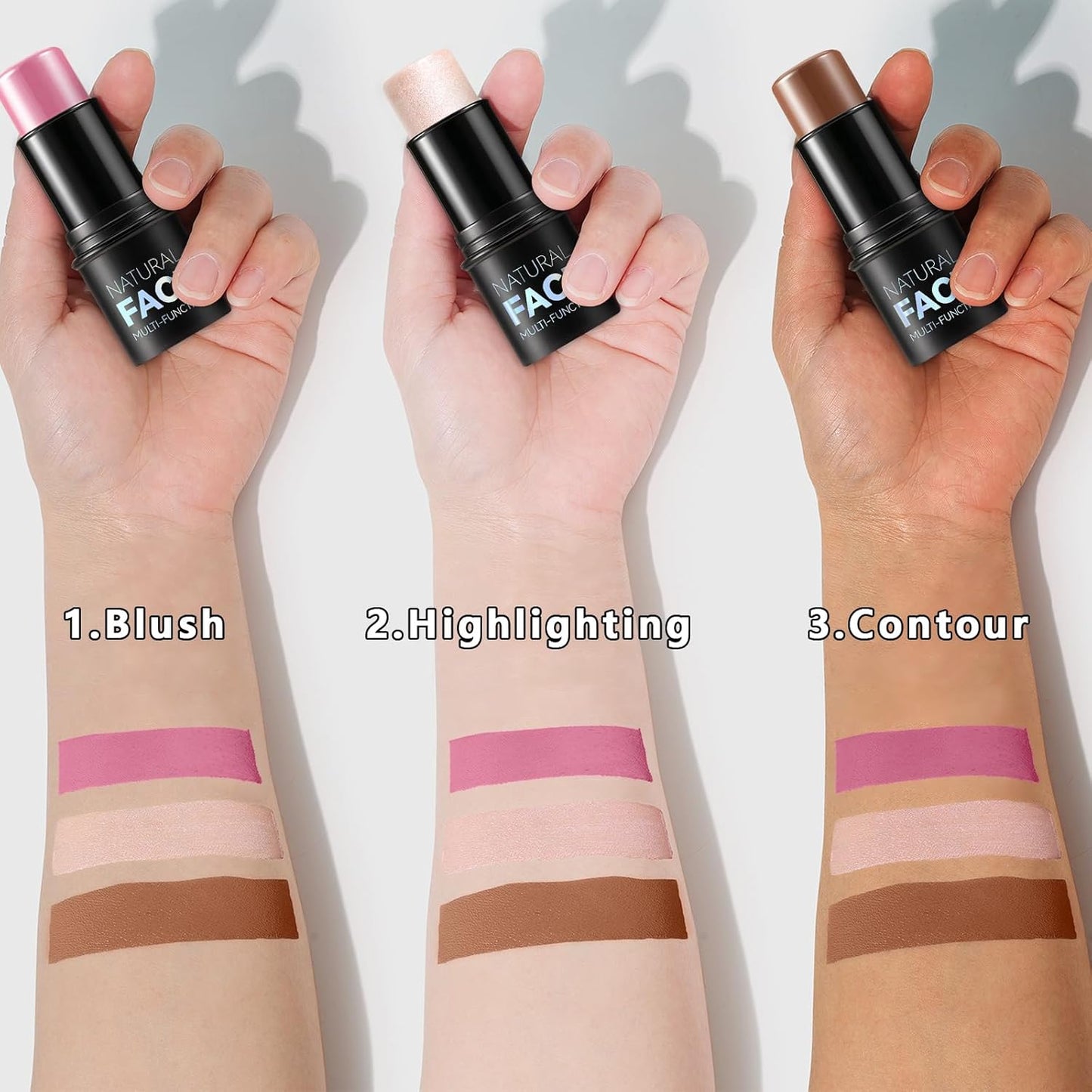 Skiennix Cream Contour Stick Makeup Kit - 3 Pcs with Highlighter, Blush & Bronzer | Long Lasting, Waterproof, Matte & Dewy Finish (Light Medium)
