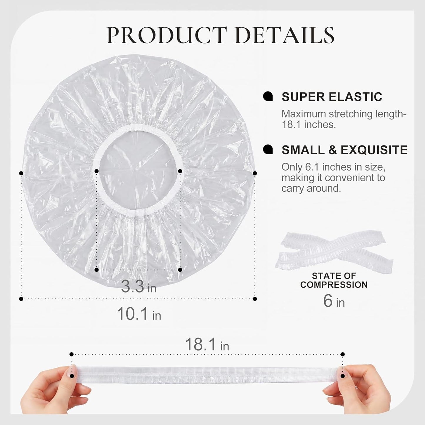 Skiennix Disposable Shower Caps - Large Waterproof Stretchable Hair Bonnets for Travel & Spa | 120 PCS, Clear Plastic
