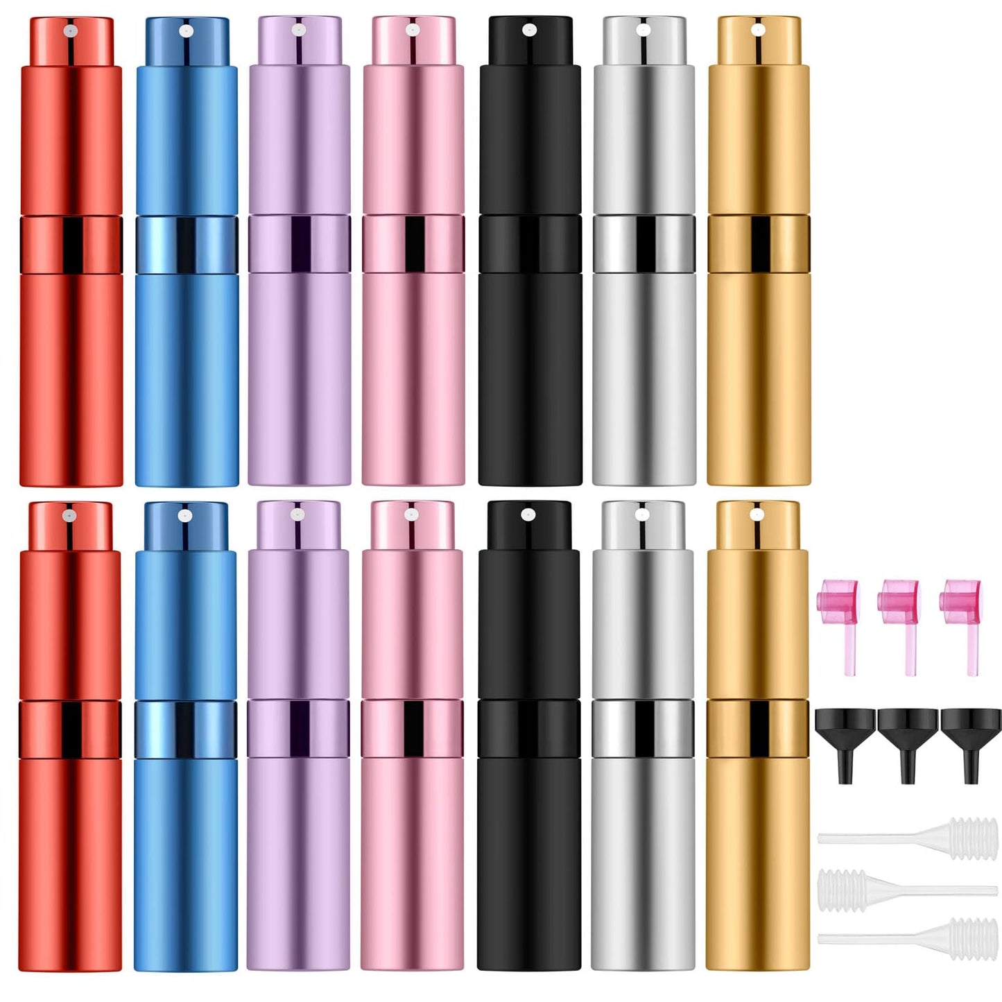 Lil Ray 8ml/14pcs Portable Mini Perfume Atomizer, Refillable Empty Small Spray Bottle for Travel, Twist Tpye Pocket Cologne Sprayer