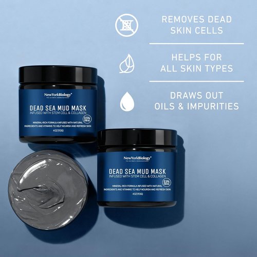 New York Biology Dead Sea Mud Mask - Spa Quality Pore Refiner with Stem Cell & Collagen | 4 oz for Oily Skin
