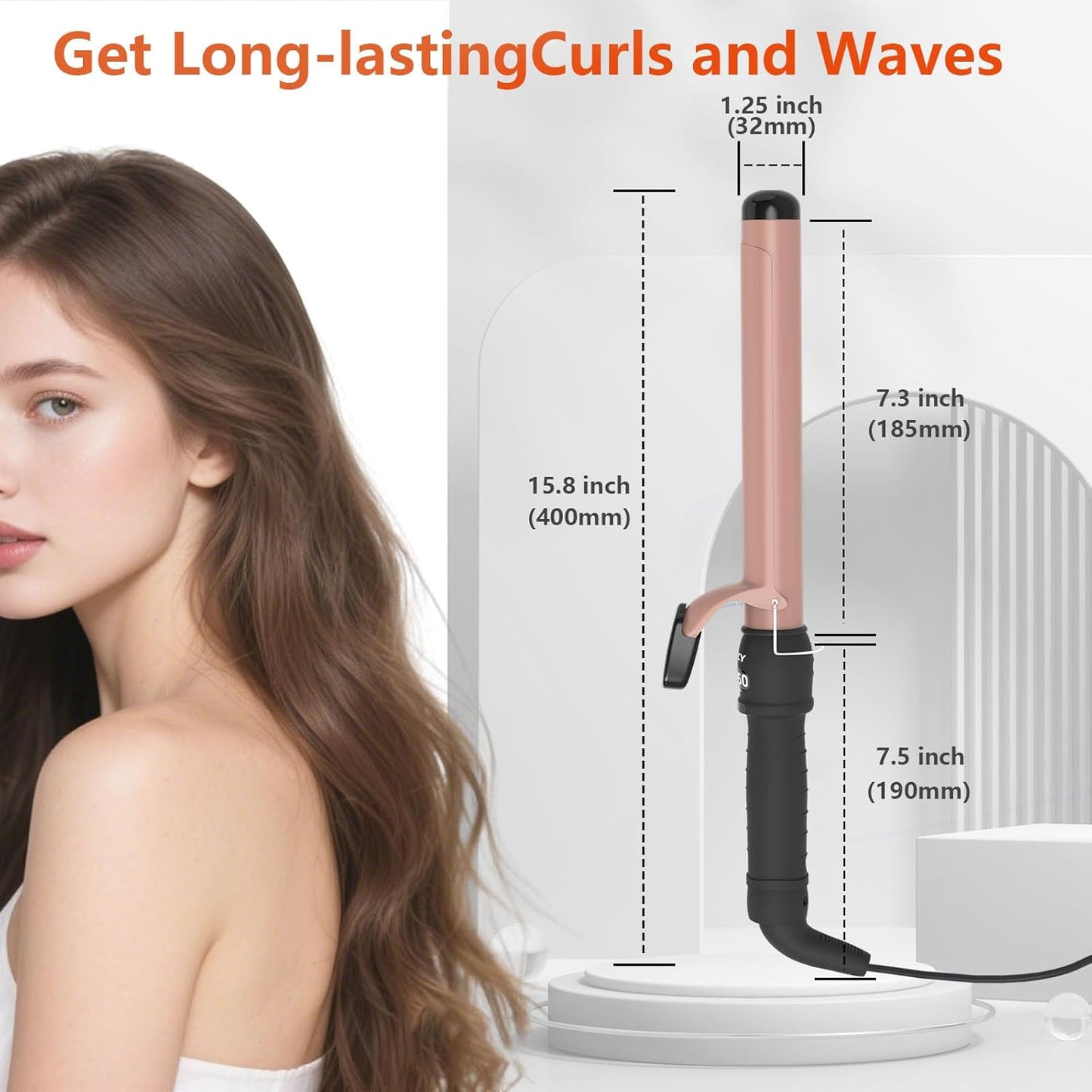 Skiennix 1-1/4 Inch Curling Iron - Ceramic Design with Fast Heat & LCD Display, Adjustable 180°F-450°F, Rose Gold