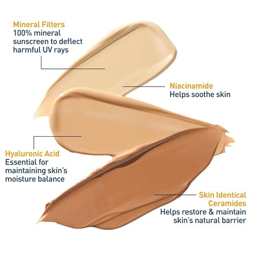 CeraVe Hydrating Mineral Sunscreen SPF 30 - Tinted Zinc Oxide Formula for a Healthy Glow, 1.7 Oz