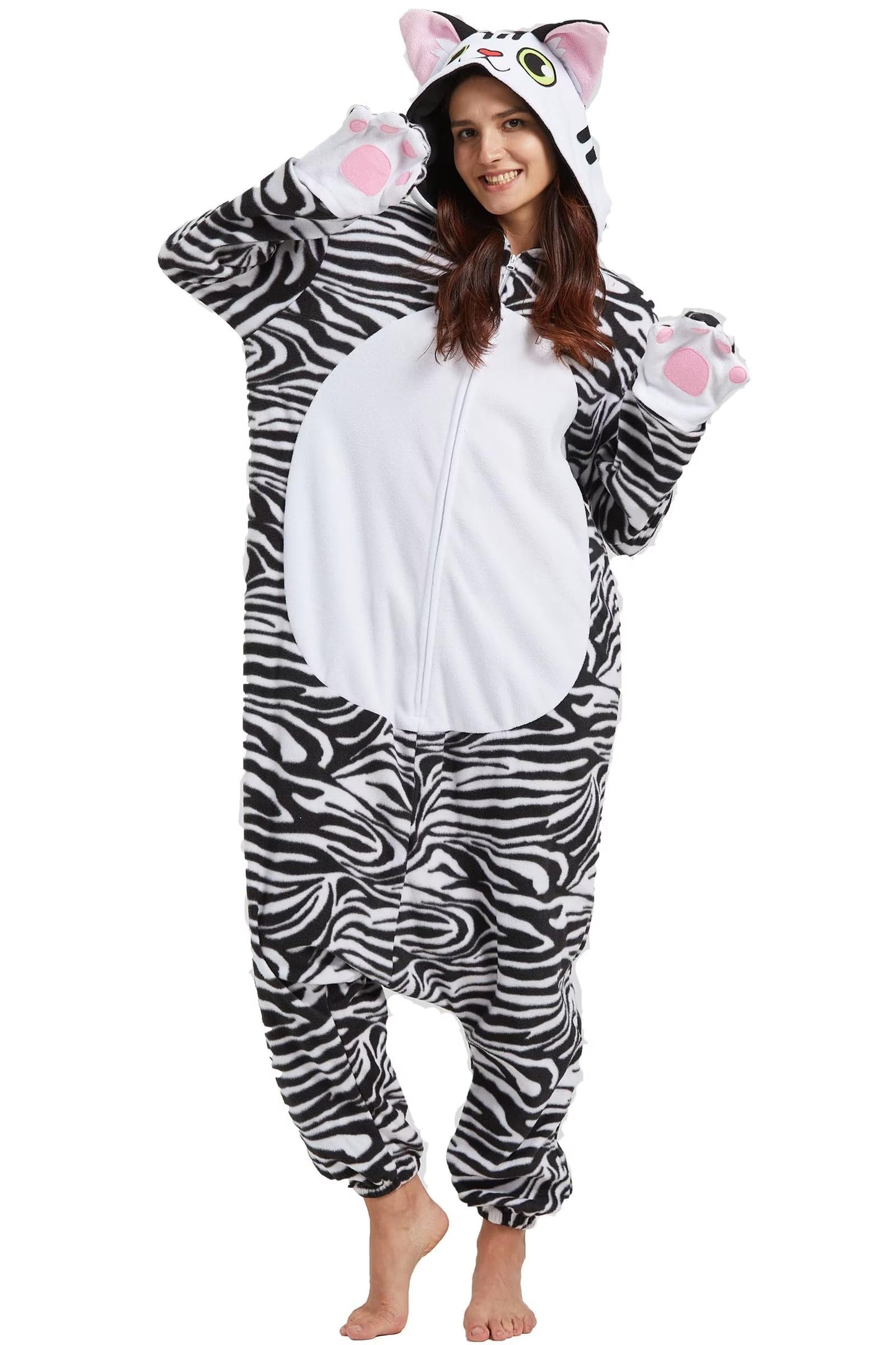 DarkCom Adult Halloween Costume Cosplay Shorthair Cat Onesie Christmas Pajamas Animal Sleepwear for Women Men Small