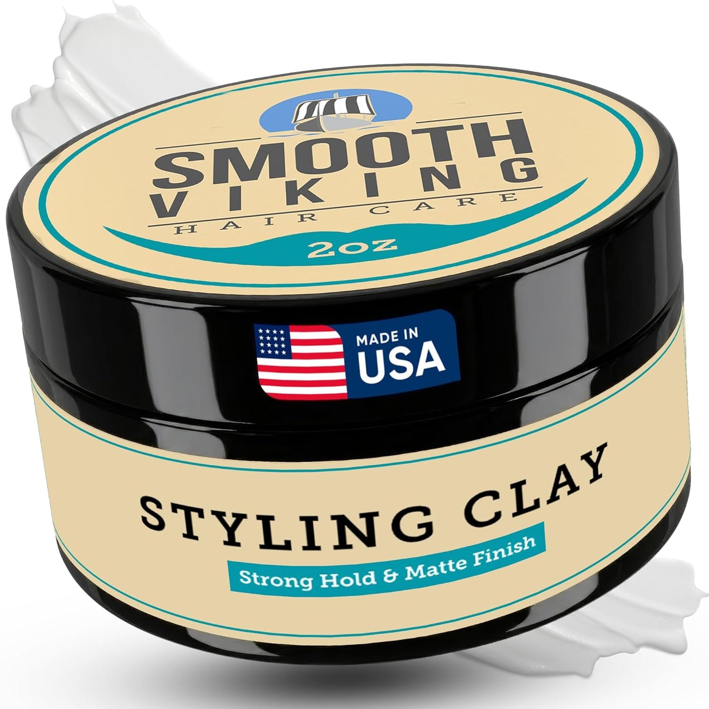 Smooth Viking Hair Clay - Strong Hold Pomade with Matte Finish, Oil-Free, 2oz | Ideal for All Hair Types