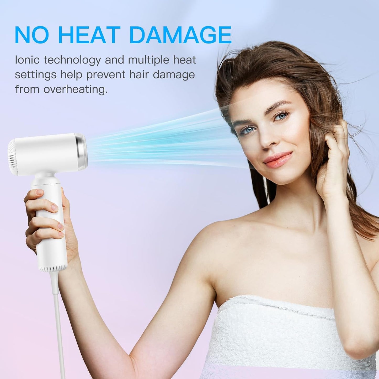 Skiennix High-Speed Ionic Hair Dryer - Portable Super Mini Design with 200 Million Negative Ions | Lightweight White