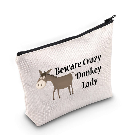 LEVLO Funny Donkey Lovers Gifts Beware Crazy Donkey Lady Makeup Bags Donkey Mom Cosmetic Gifts (Beware Crazy Donkey Lady)