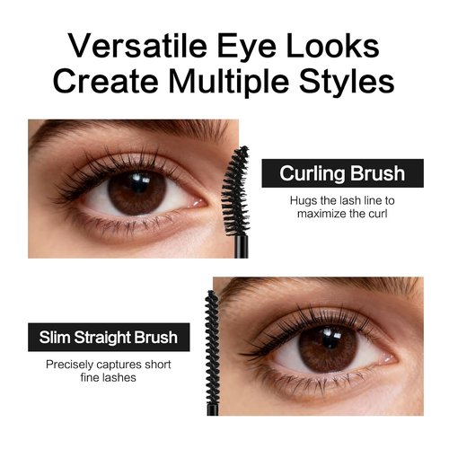 CARSLAN Double Extension Curling Mascara - Dual Brush Design for Length & Volume, Black, 0.18 Fl Oz
