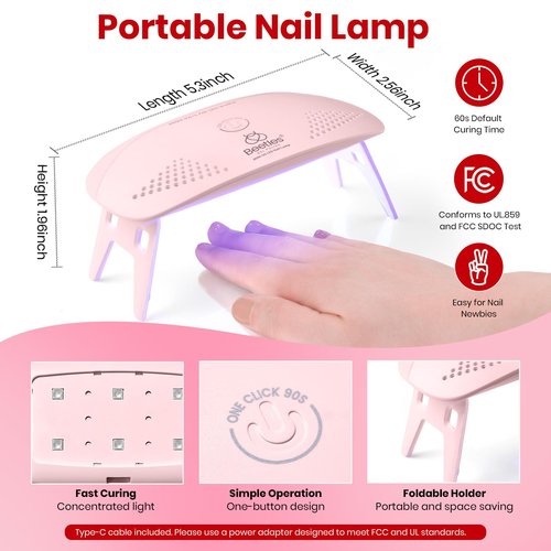 Beetles 22 Pcs HEMA-Free Gel Nail Polish Kit with U V Light - 6 Color Pink Black White Red Shiver Glitter Gel Polish Set Timeless Charm Gift-Ready Package Salon Manicure Kit Women Girls Teens Gifts