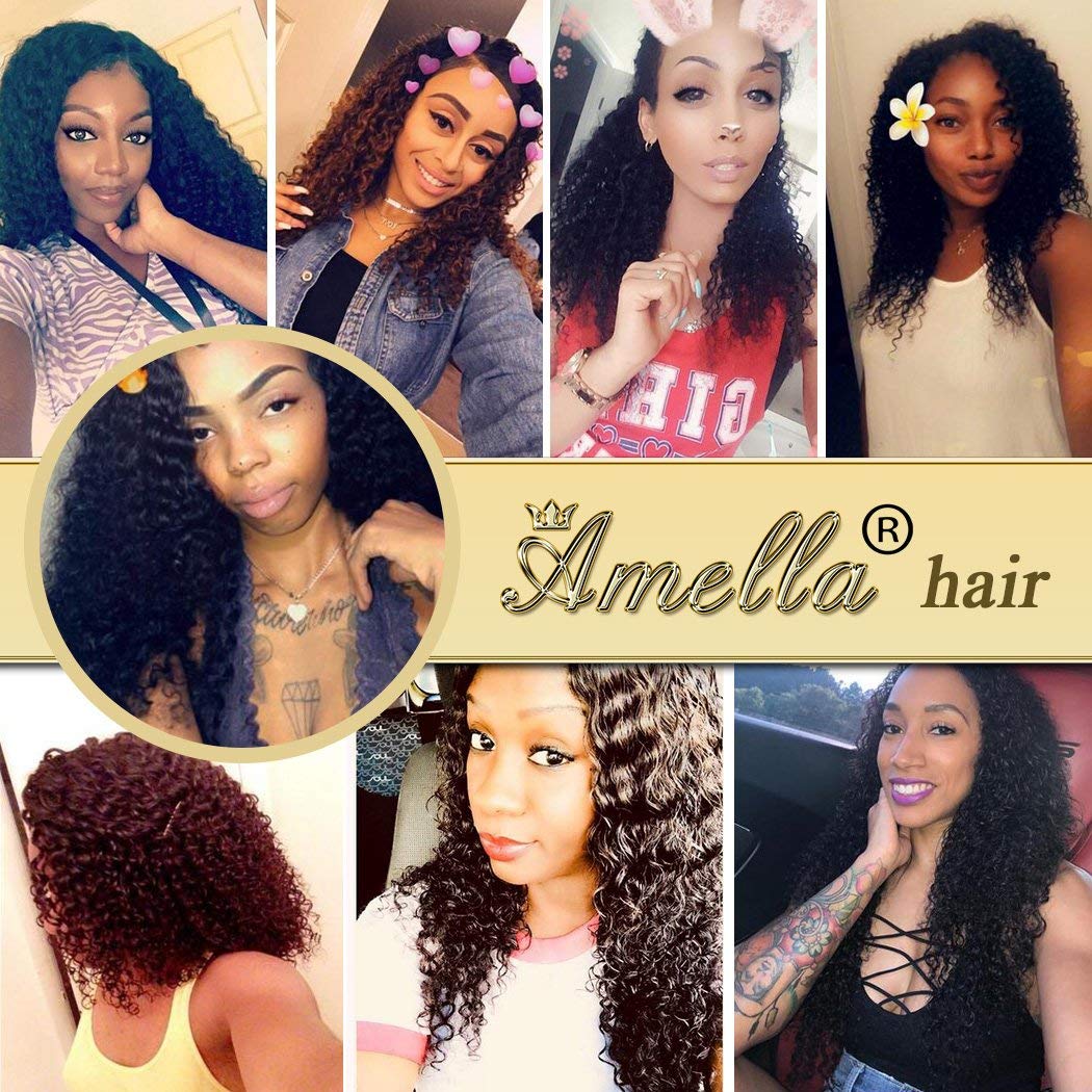 Amella Hair Curly Wave Human Hair 3 Bundles Brazilian Virgin Hair Weave Bundles Jerry Curly 8A Grade Unprocessed Hair Extensions Natural Black 14 14 14inch 95g/pc